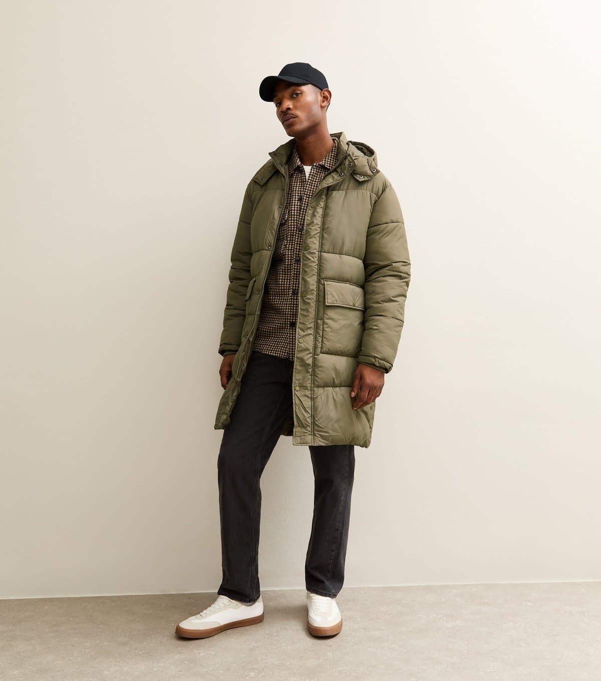 New Look Men's Dark Khaki Regular Longline Puffer Jacket New Look