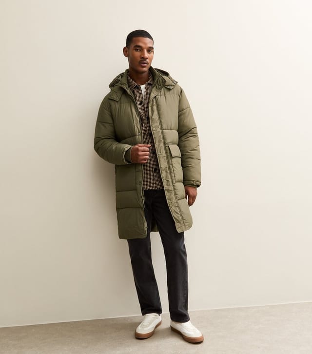 New Look Men's Dark Khaki Regular Longline Puffer Jacket New Look - 2
