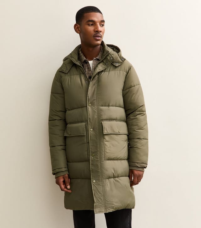 New Look Men's Dark Khaki Regular Longline Puffer Jacket New Look - 3