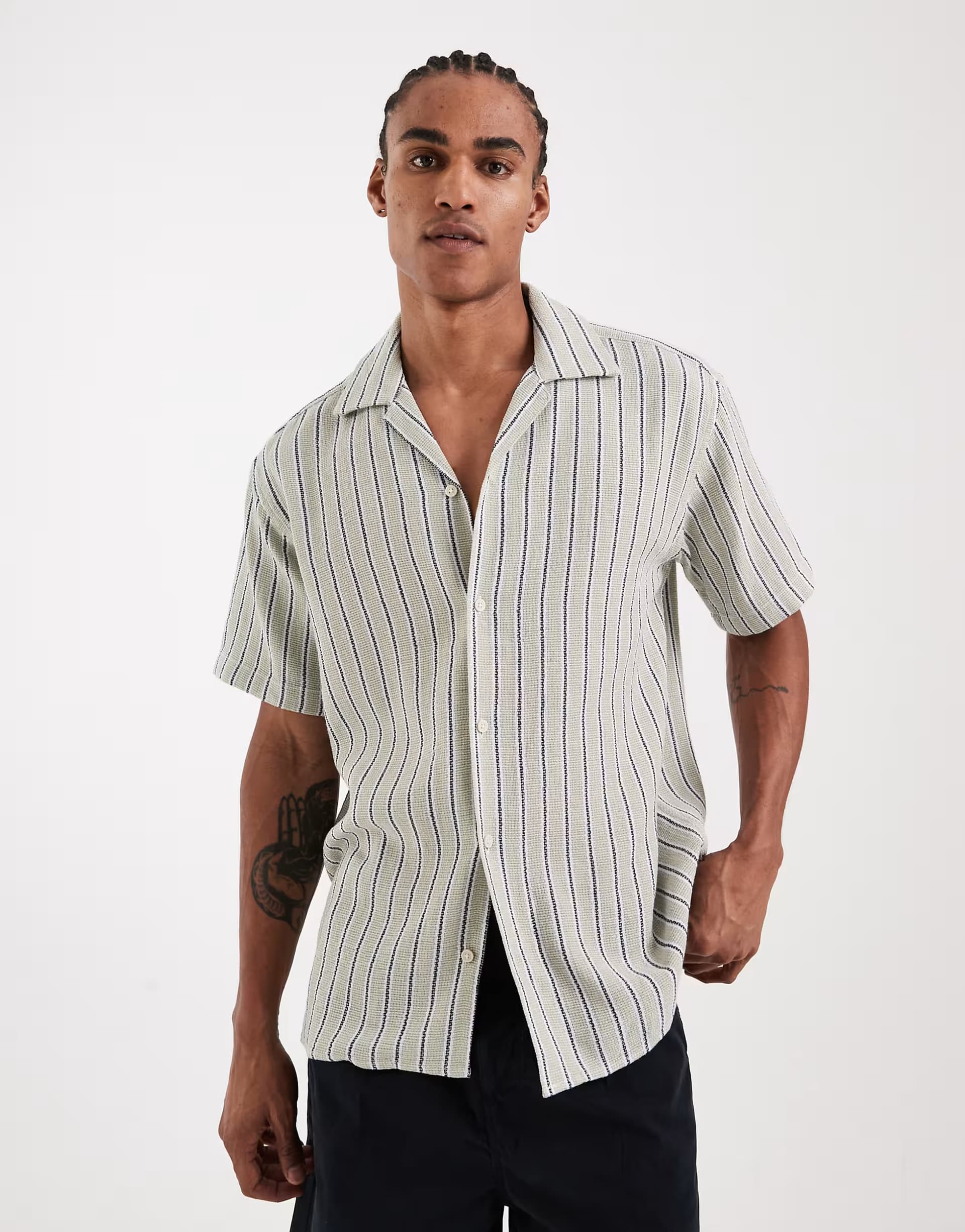 ASOS Jack & Jones stripe textured shirt in green