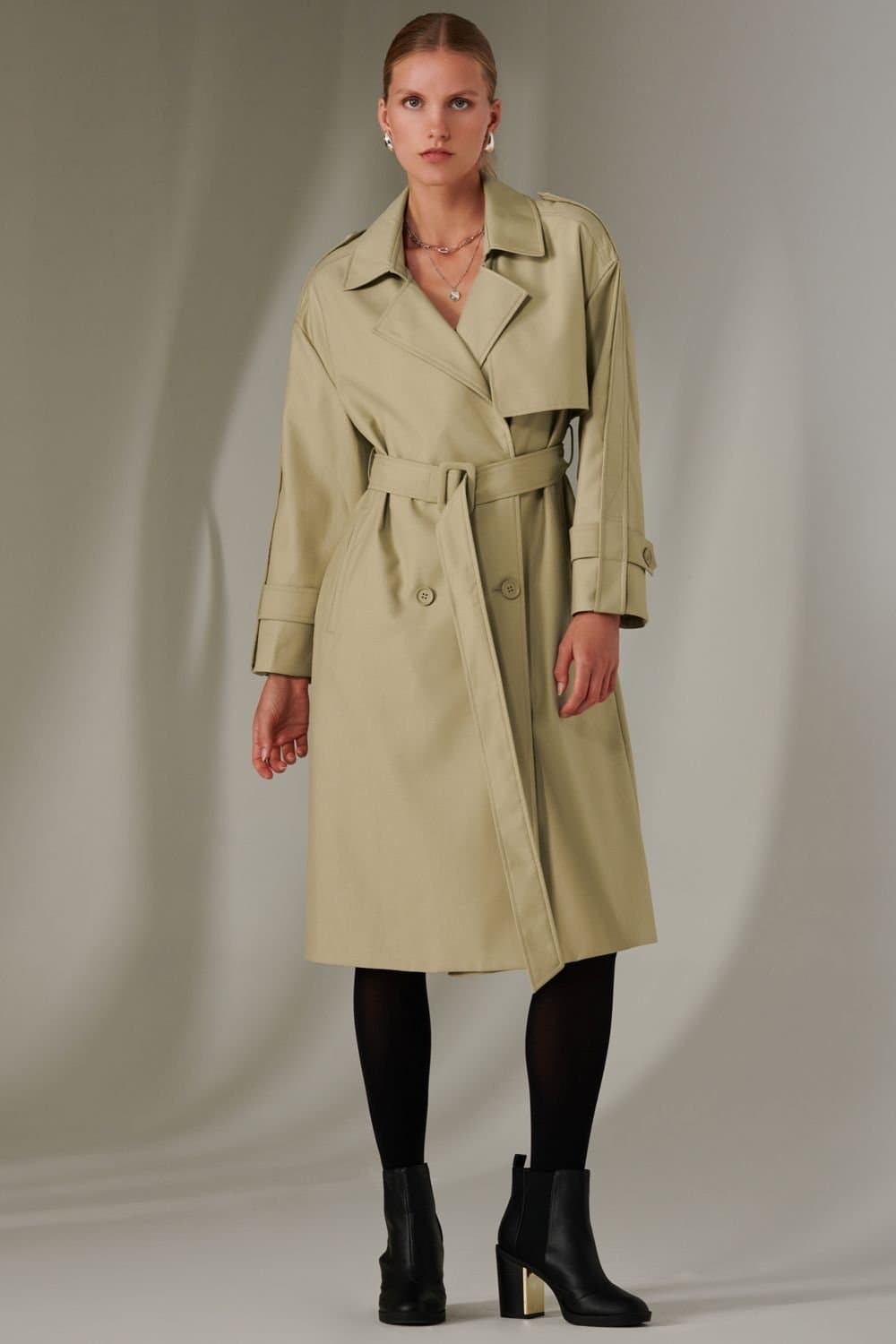 Jolie Moi Jolie Moi Stone Double Breasted Trench Coat