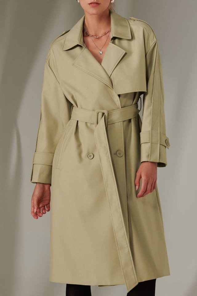 Jolie Moi Jolie Moi Women's Double Breasted Trench Coat in Stone - 3