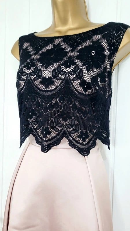 Jacques Vert Jacques Vert size UK 10 ladies black blush lace satin wedding guest occasion dress VGC - 1