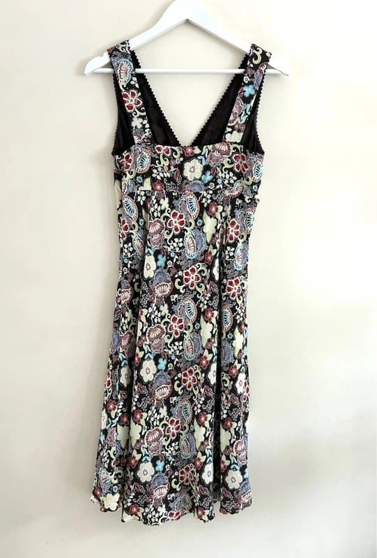 Ann Taylor LOFT 🌸 Y2K Ann Taylor LOFT Floral Tea Dress UK 12 Brown Multi Print Midi Summer Dress
