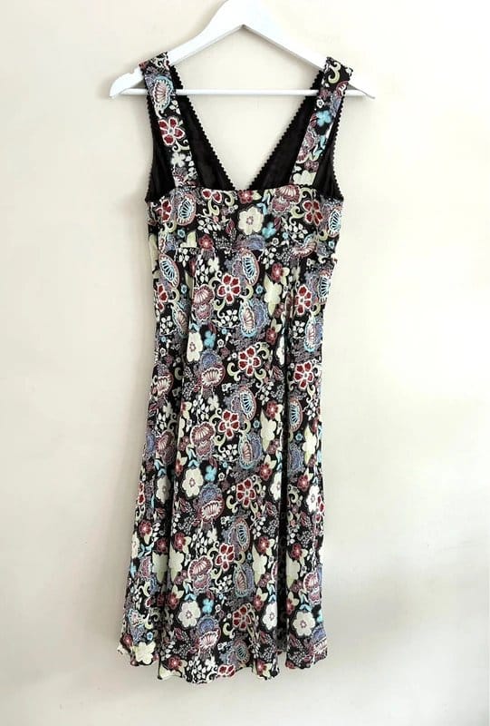 Ann Taylor LOFT 🌸 Y2K Ann Taylor LOFT Floral Tea Dress UK 12 Brown Multi Print Midi Summer Dress - 1