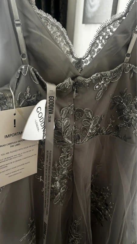Goddiva Goddiva Grey Silver Embroidered Sequin Midi Occasion Dress BNWT size uk16