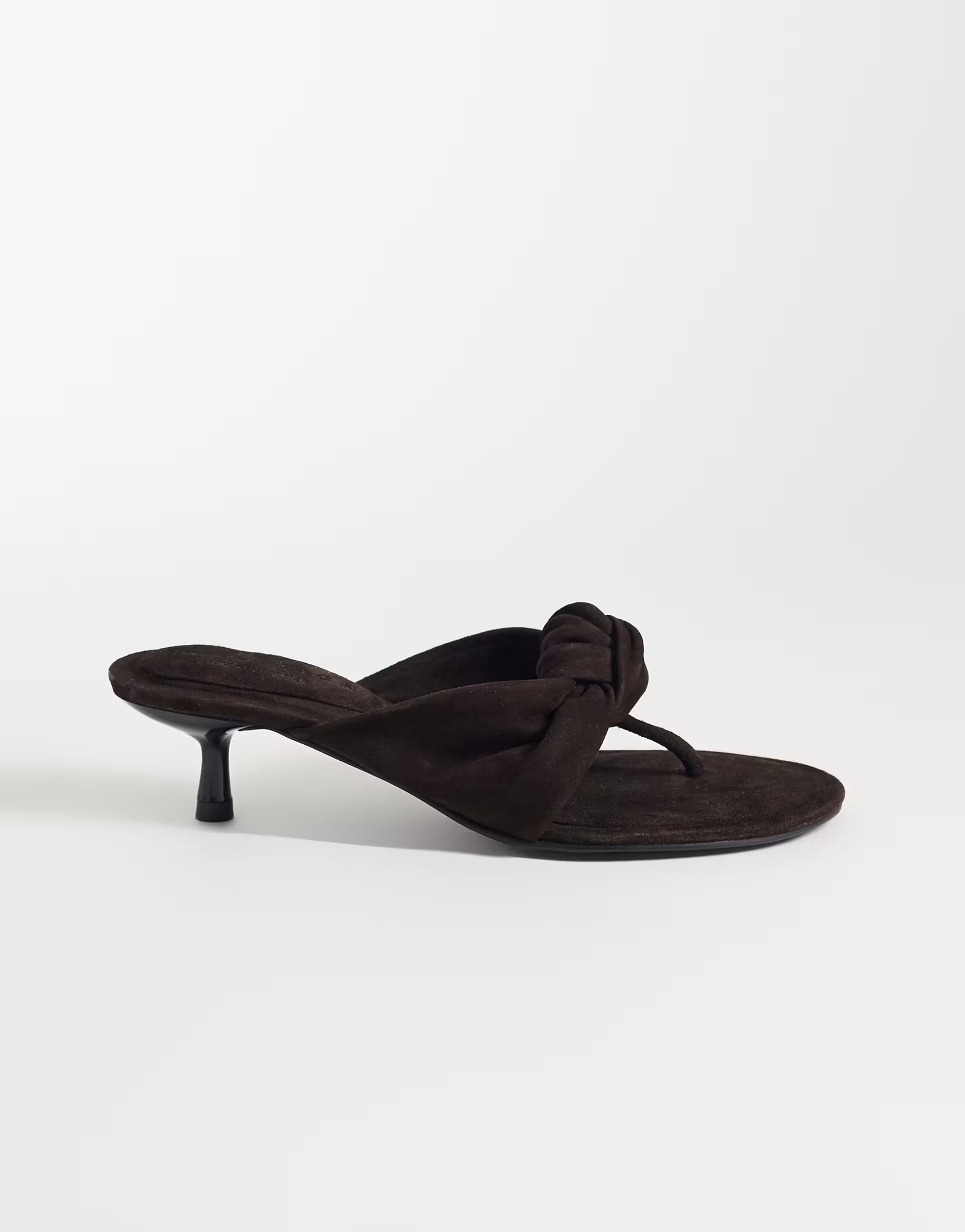 ASOS ASOS DESIGN Heartbreak premium knotted heeled toe thongs in chocolate suede