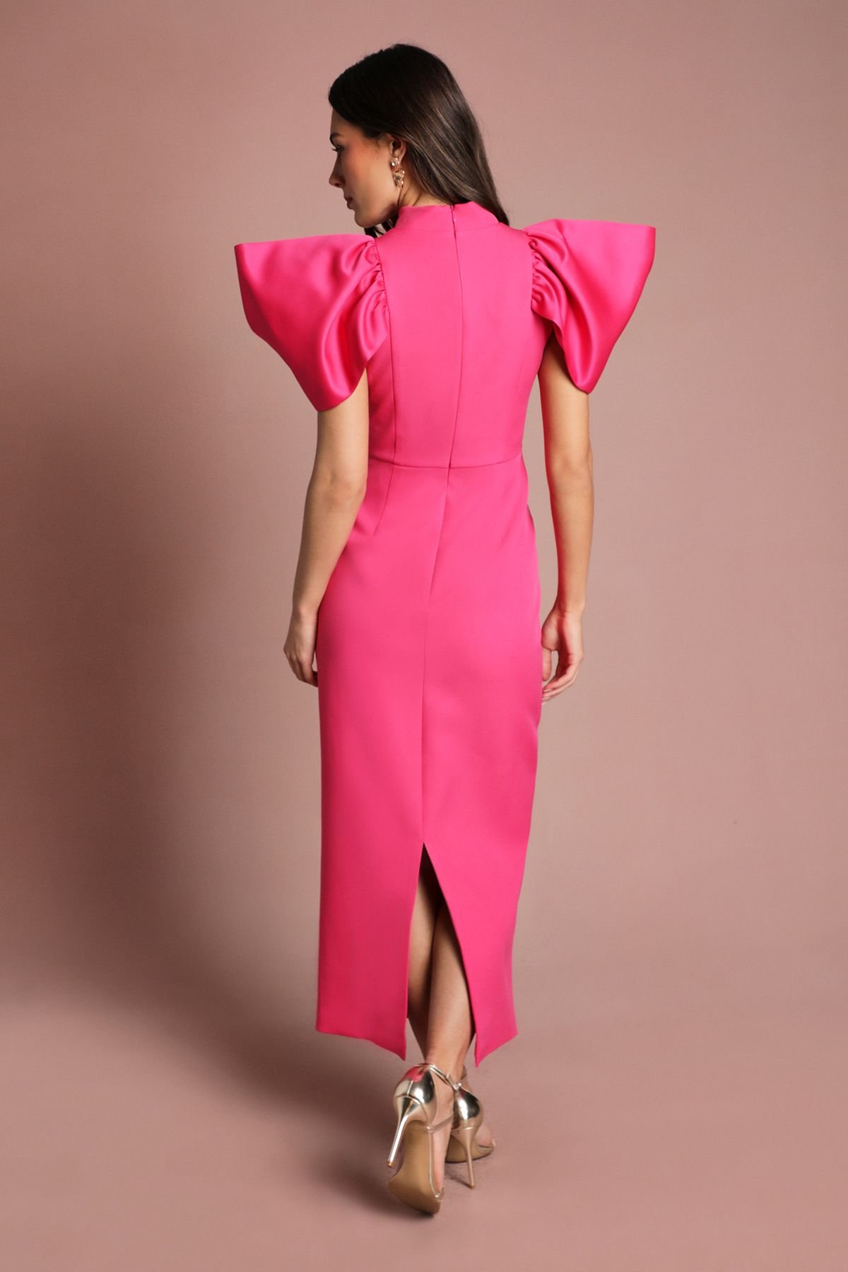 Coast Coast Women's Muse Structured Satin Volume Sleeve Maxi Dress in Hot Pink - 3