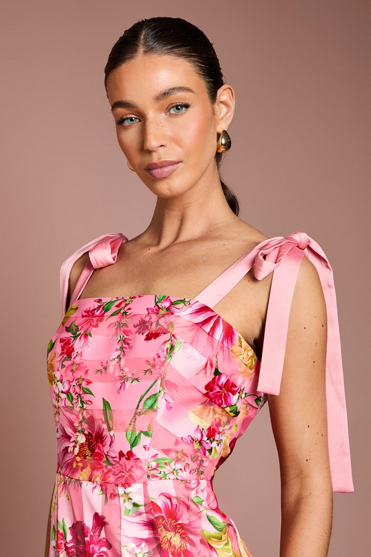 Coast Coast Women's Printed Organza Burnout Bow Shoulder Midi Dress in Pink - 4