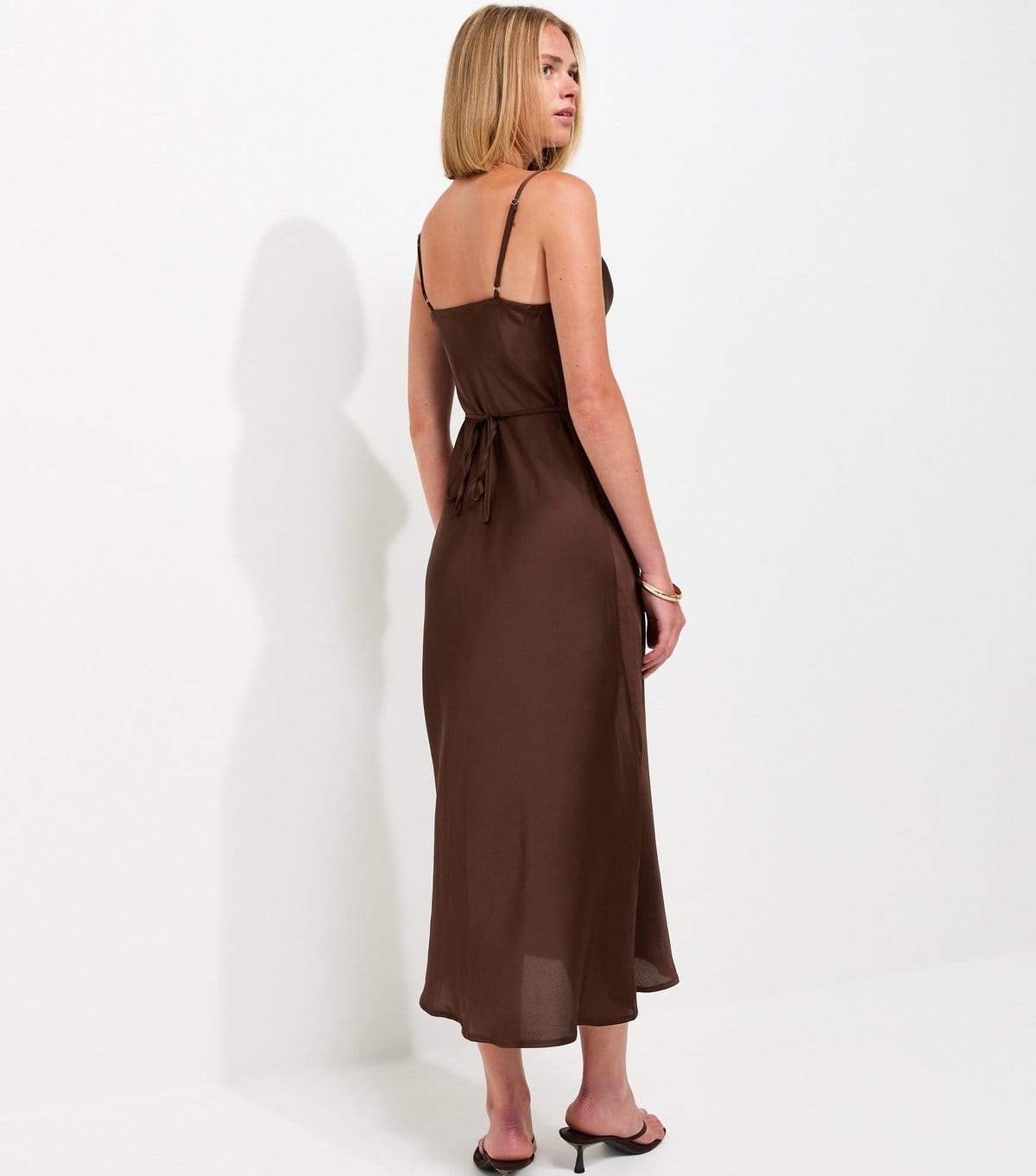 New Look Women's Dark Brown Satin Lace Cowl Neck Strappy Midi Dress New Look - 4