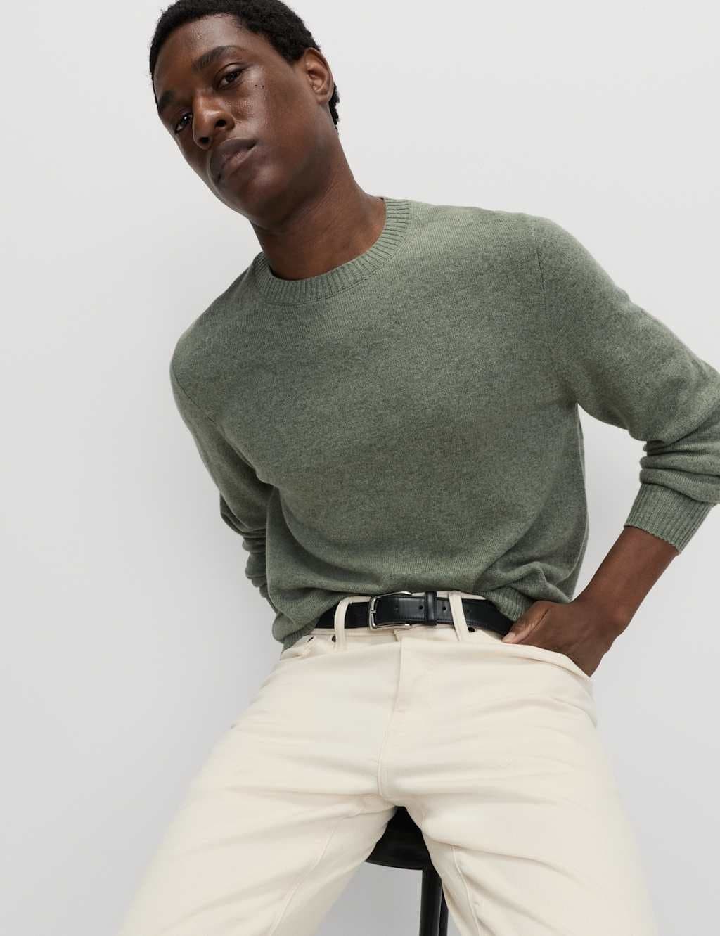 Marks & Spencer M&S Pure Lambswool Crew Neck Jumper Mid Blue