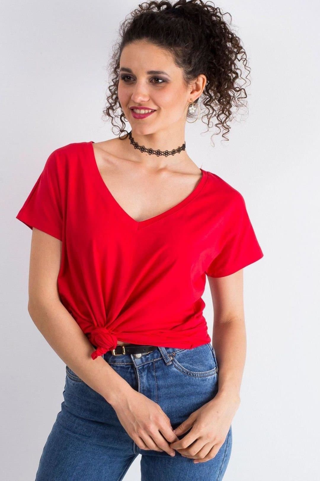 Love Lace Love Lace Women's Short Sleeve Heart Neck T-Shirt Style 168504 in Red