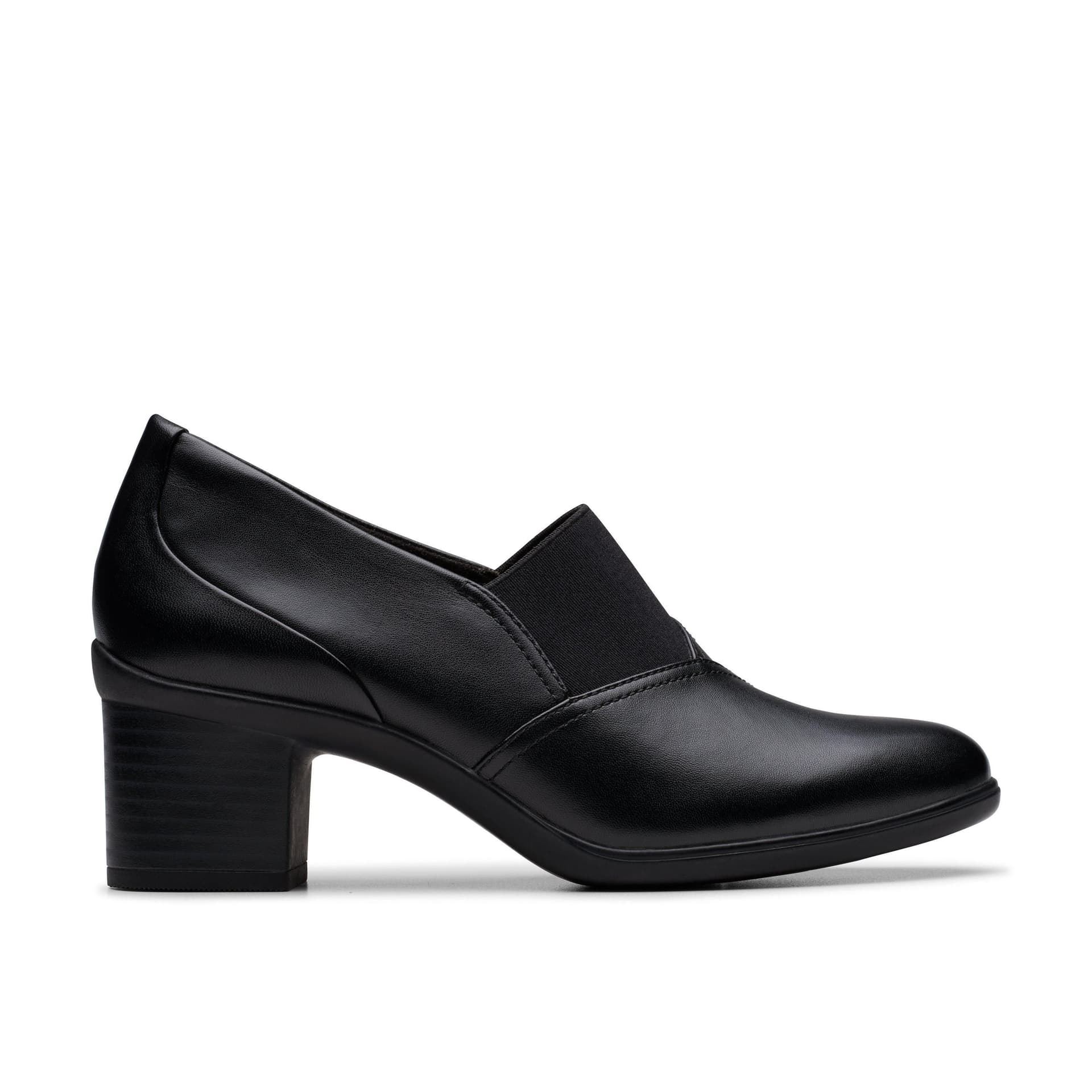 Clarks Clarks Women's Shaya Tess Black Leather Slip Ons, Heels