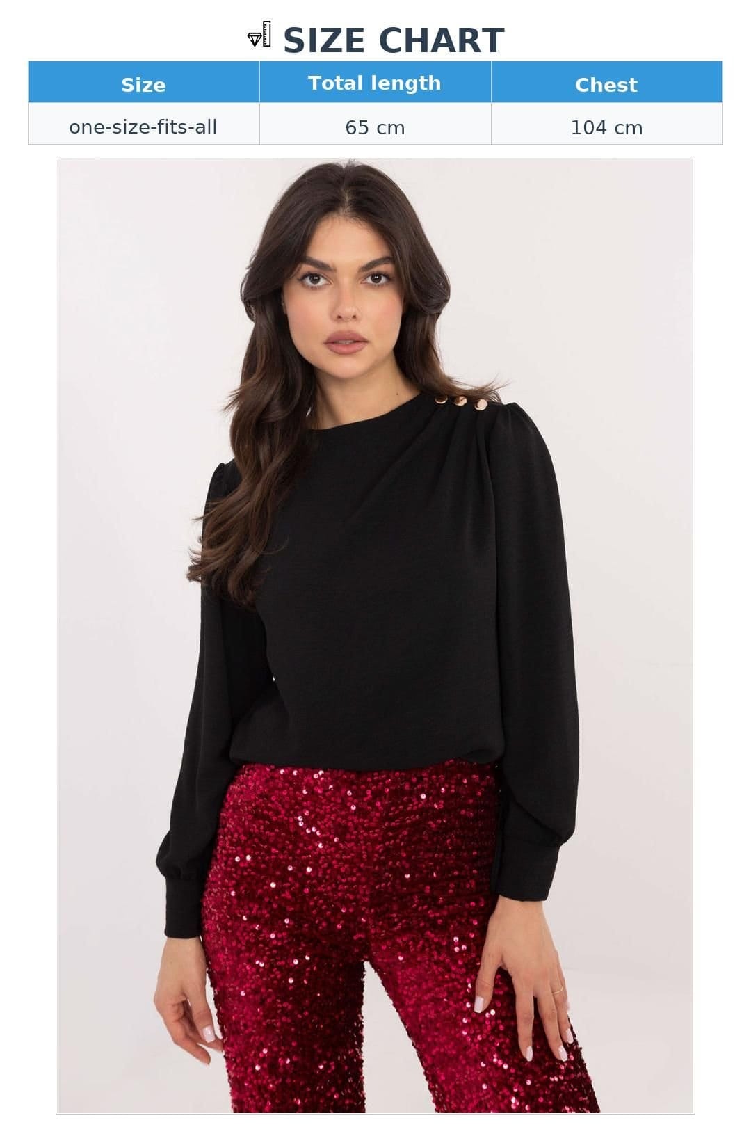 Love Lace Love Lace Women's Elegant Pleated Puff Sleeve Blouse with Buttons in Black - 4