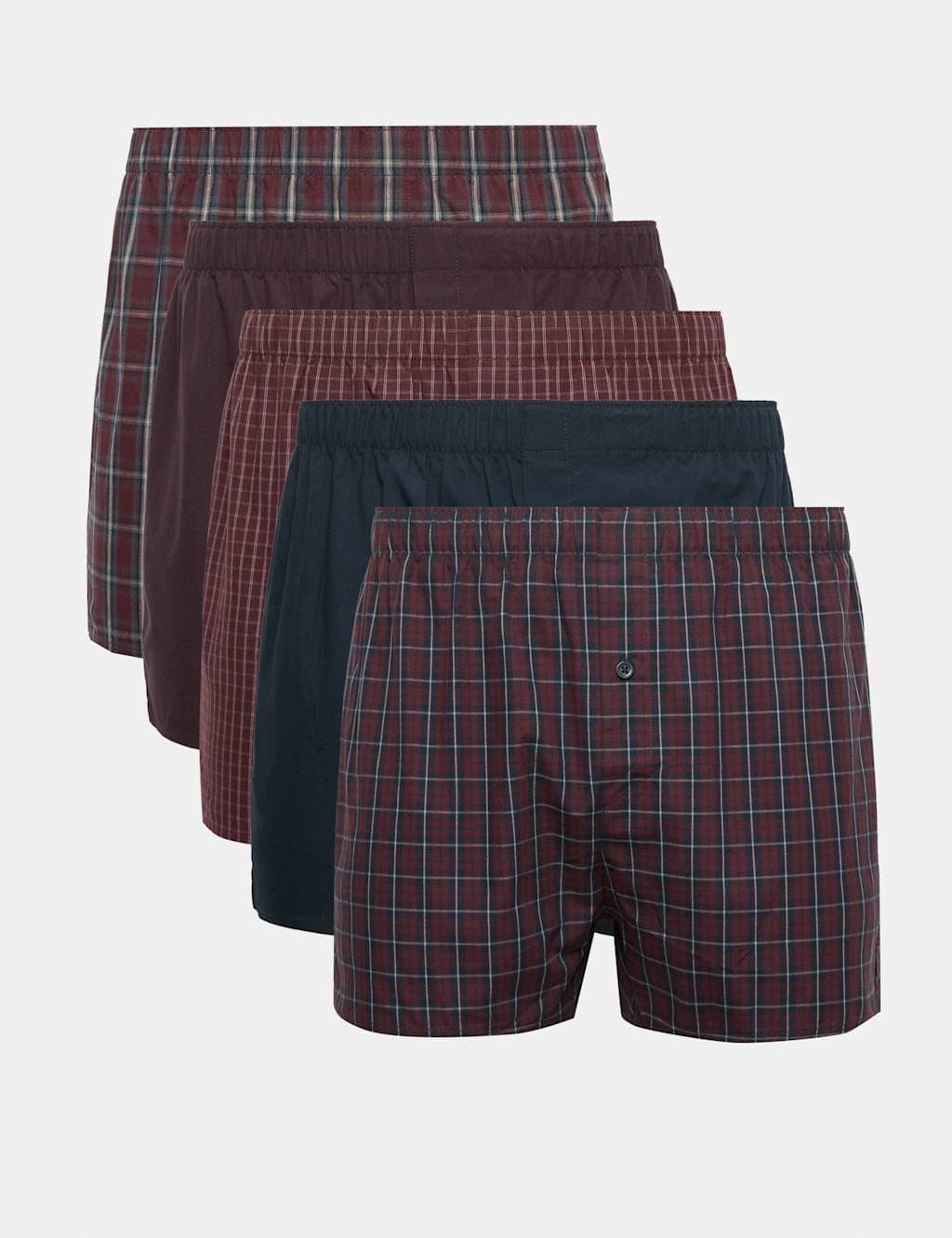 Marks & Spencer M&S 5pk Pure Cotton Checked Woven Boxers Burgundy Mix
