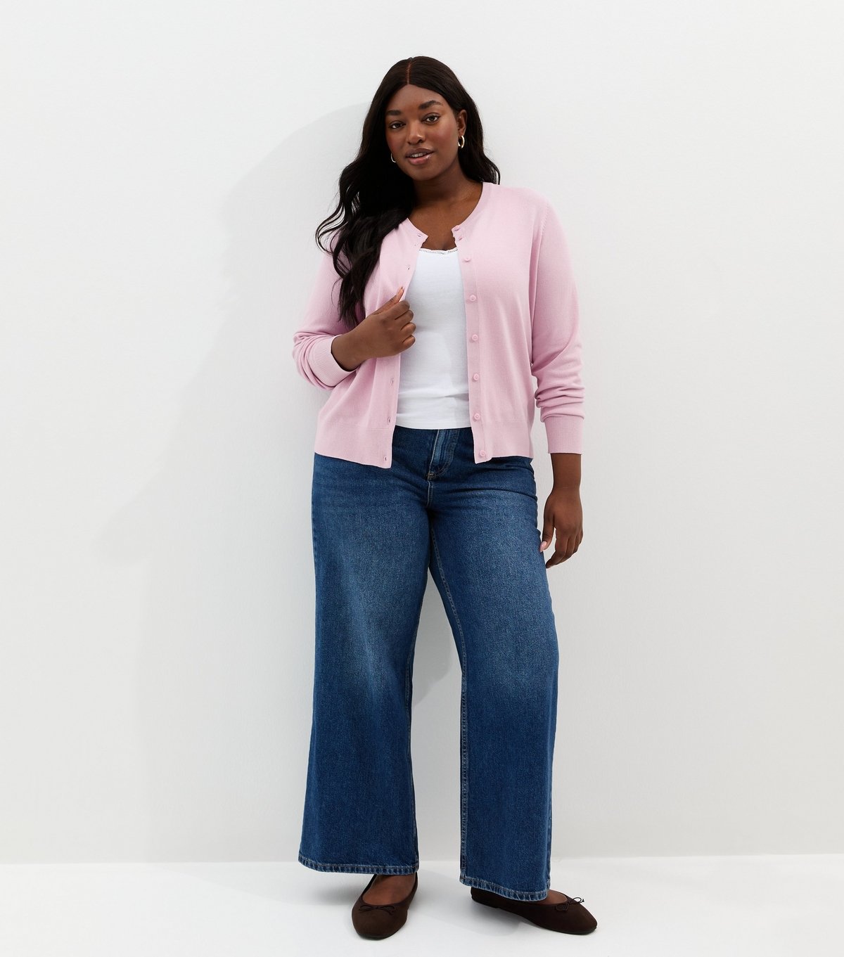 New Look Women's Plus Size Pink Lightweight Crew Neck Cardigan Curves New Look - 3