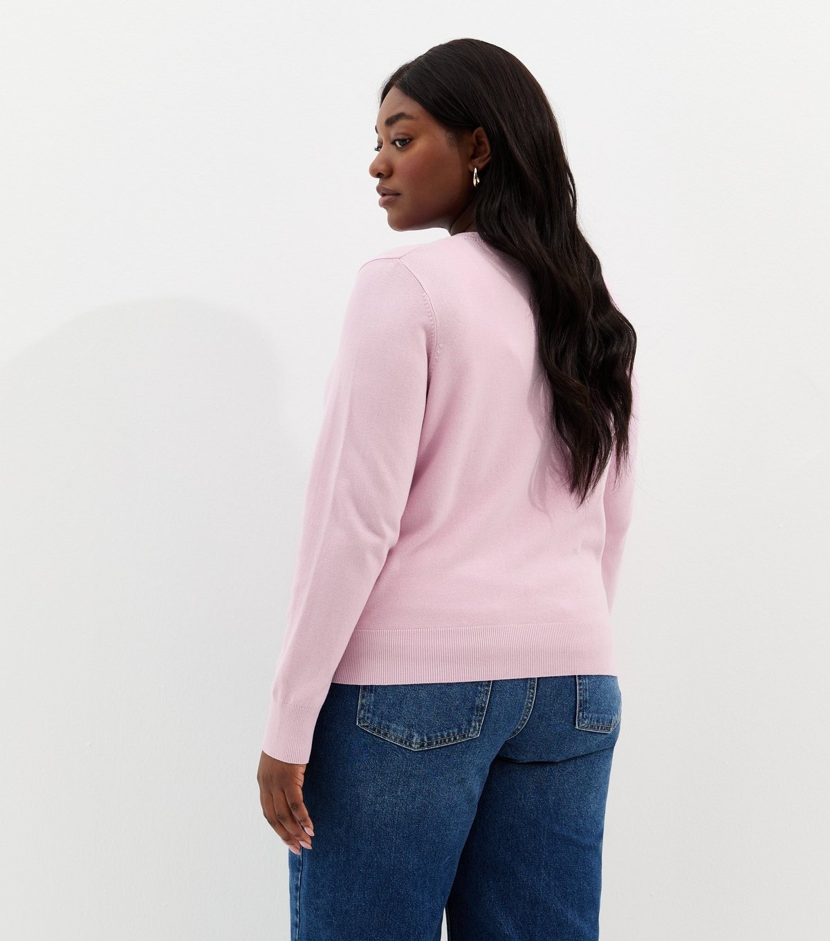 New Look Women's Plus Size Pink Lightweight Crew Neck Cardigan Curves New Look - 4