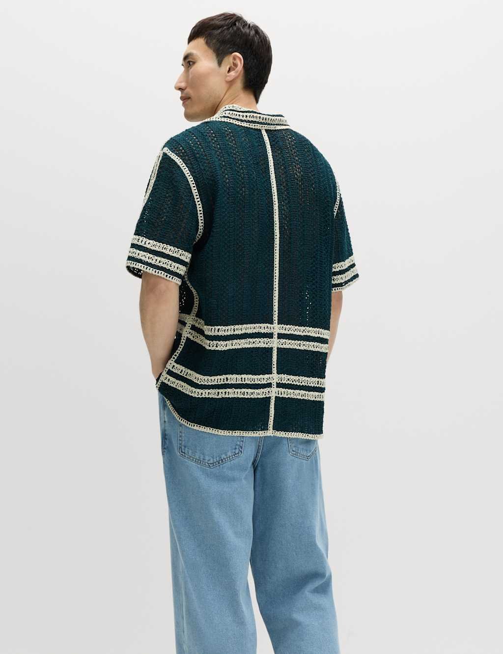 Marks & Spencer M&S Regular Fit Knitted Short Sleeve Shirt Ecru Mix - 3