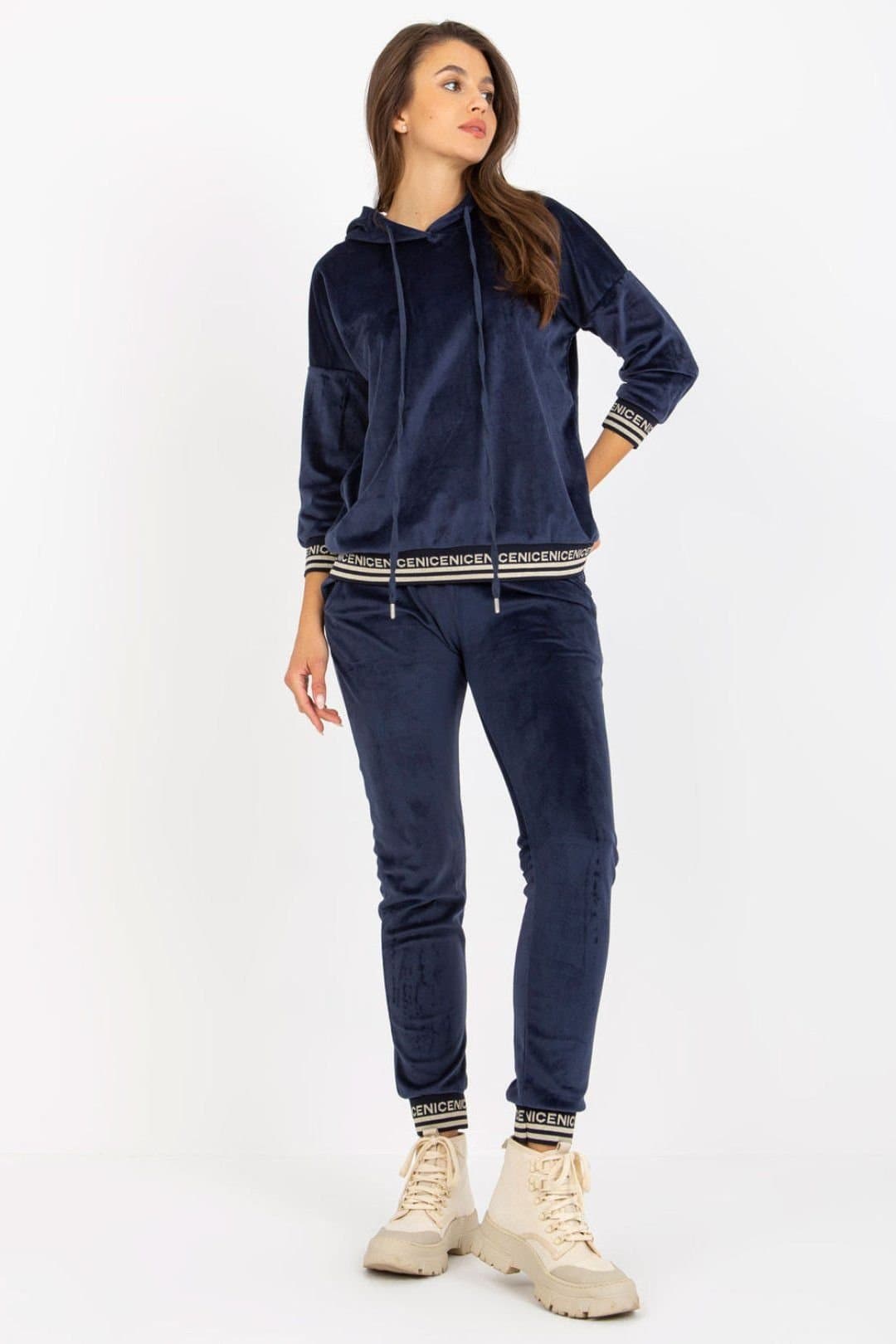 Love Lace Love Lace Women's Velour Hooded Sweatshirt & Pants Set in Blue