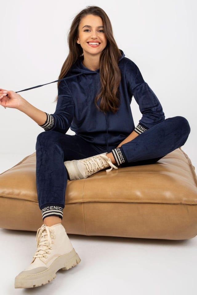 Love Lace Love Lace Women's Velour Hooded Sweatshirt & Pants Set in Blue - 2