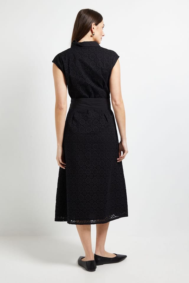 Principles Principles Women's Black Broderie Tie Waist Midi Shirt Dress - 3