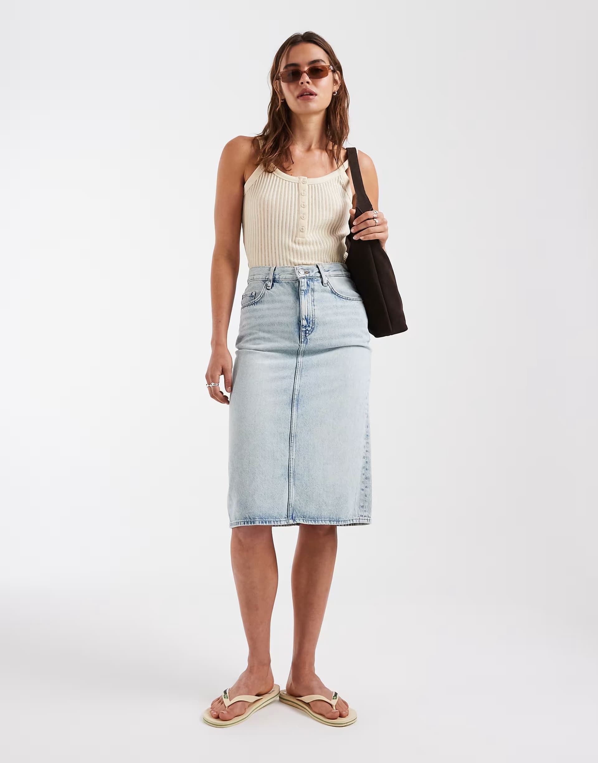 ASOS & Other Stories denim midi skirt in light blue wash 