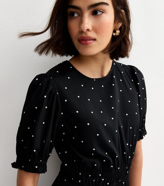 New Look Women's Black Spotty Short Sleeve Tiered Midi Dress New Look - 3