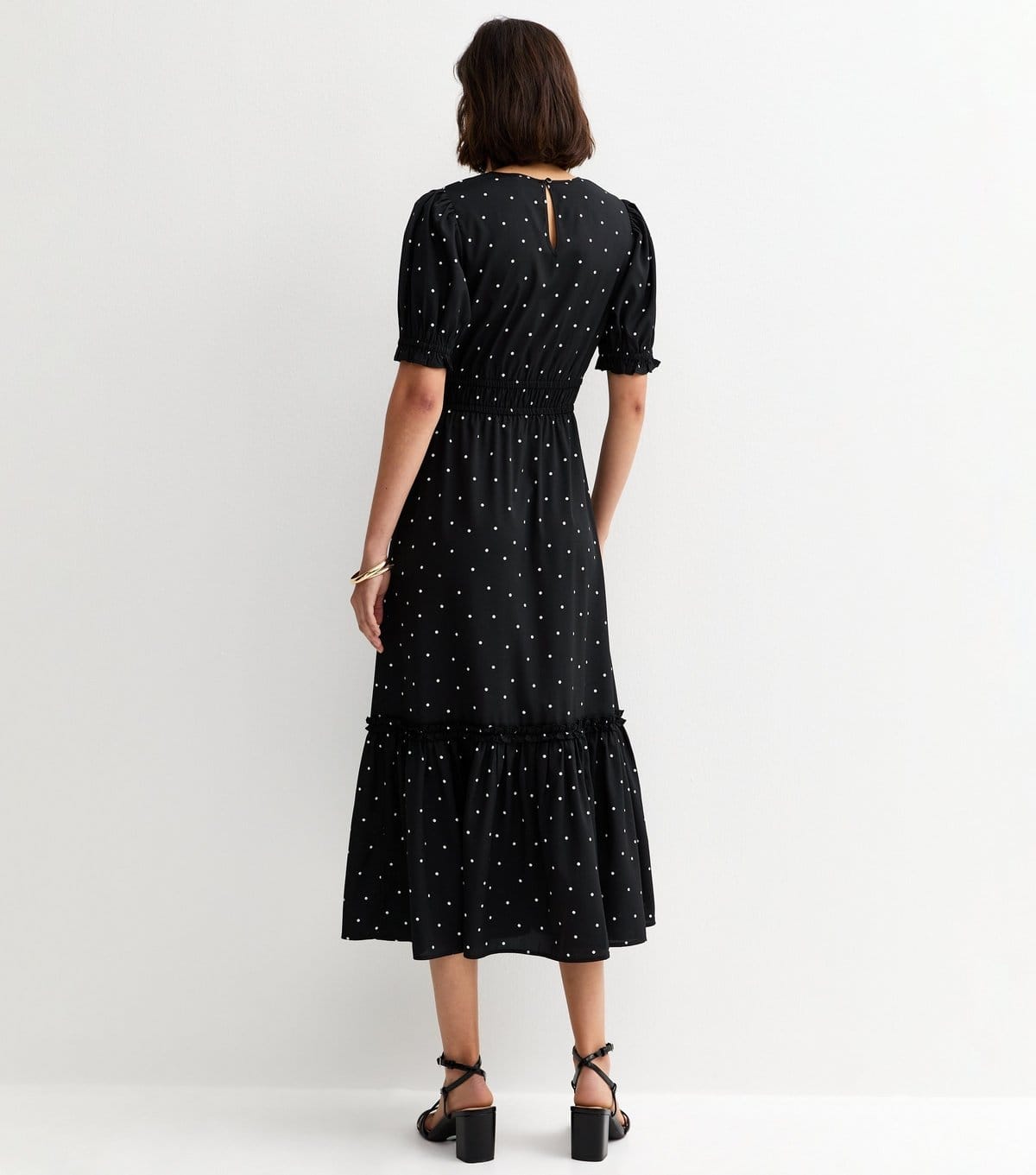 New Look Women's Black Spotty Short Sleeve Tiered Midi Dress New Look - 4