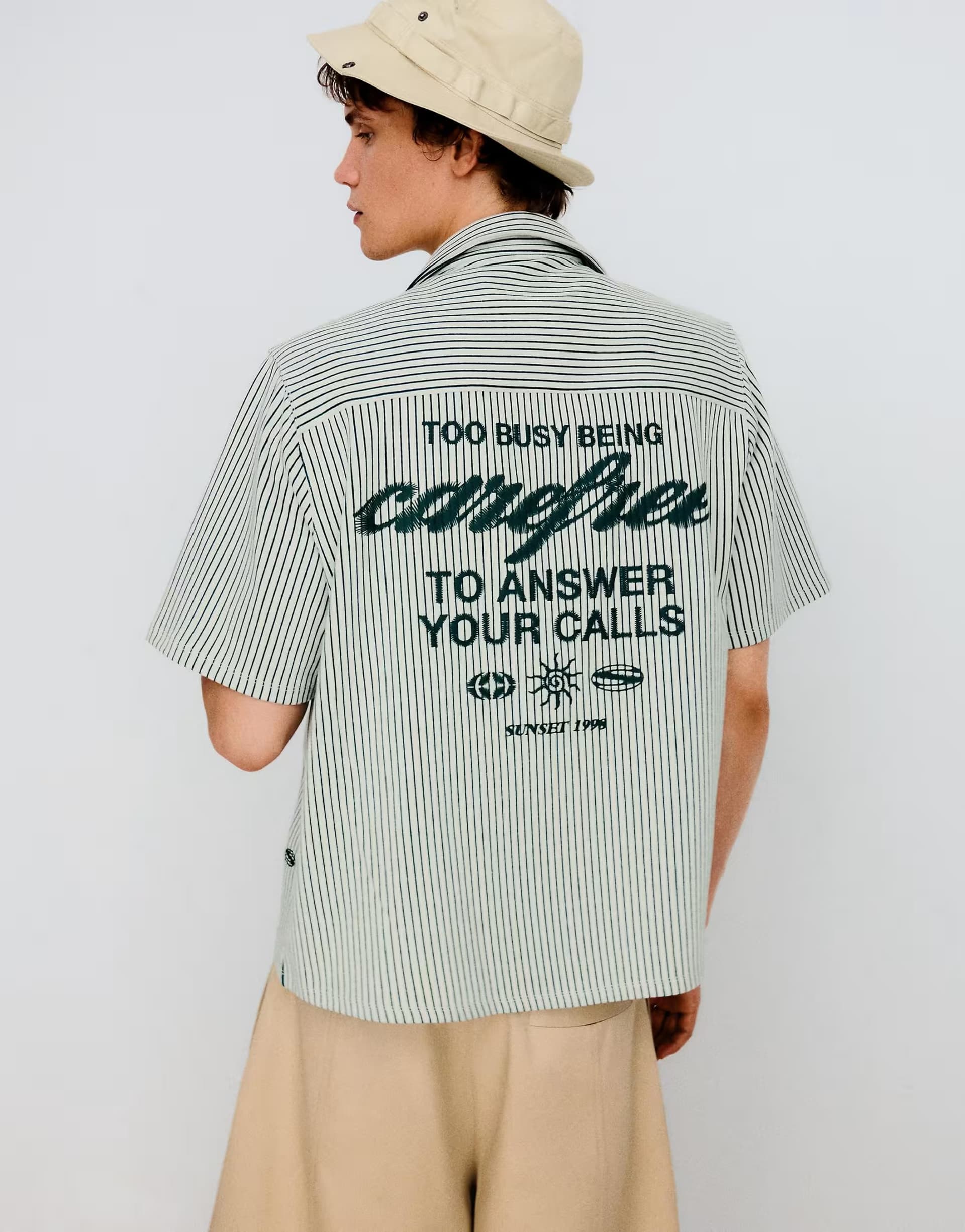 ASOS Bershka Striped print short sleeve boxy shirt in green
