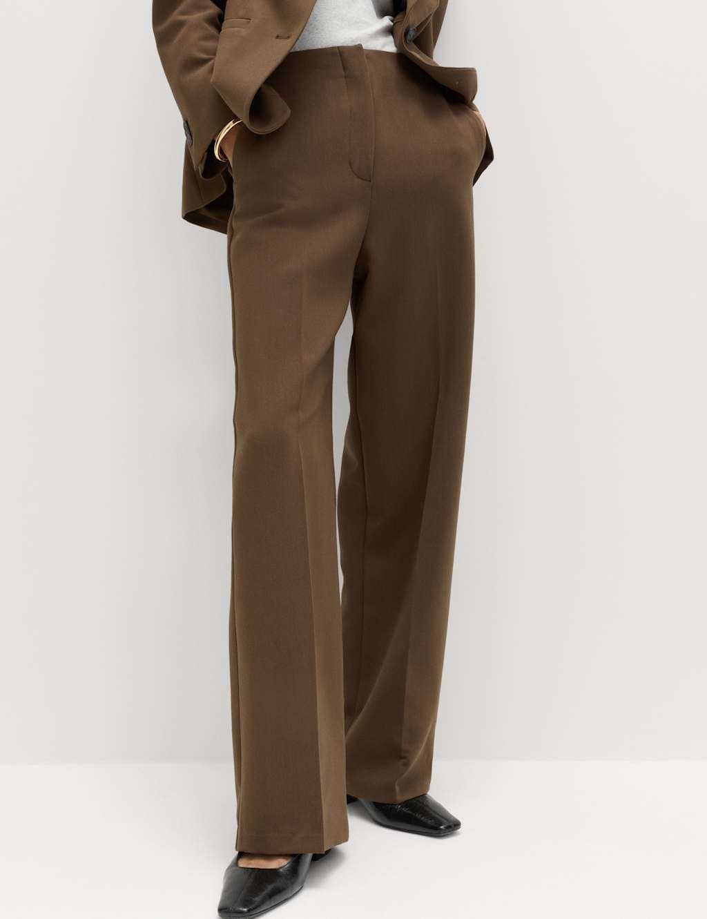 Marks & Spencer M&S Khaki Tailored Relaxed Straight Leg Trousers
