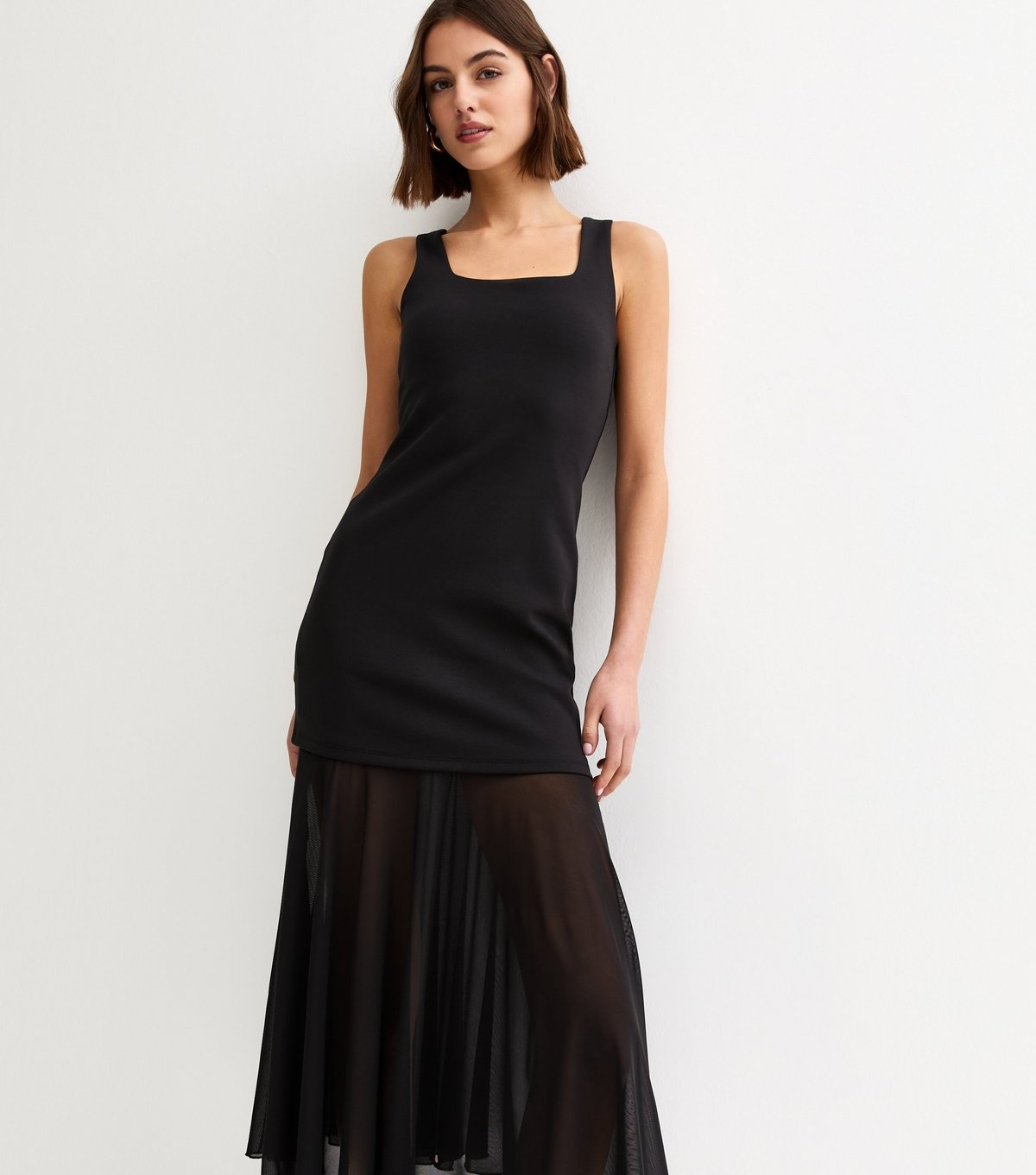 New Look Women's Black 2in1 A-line Semi Sheer Skirt Midi Dress New Look - 2