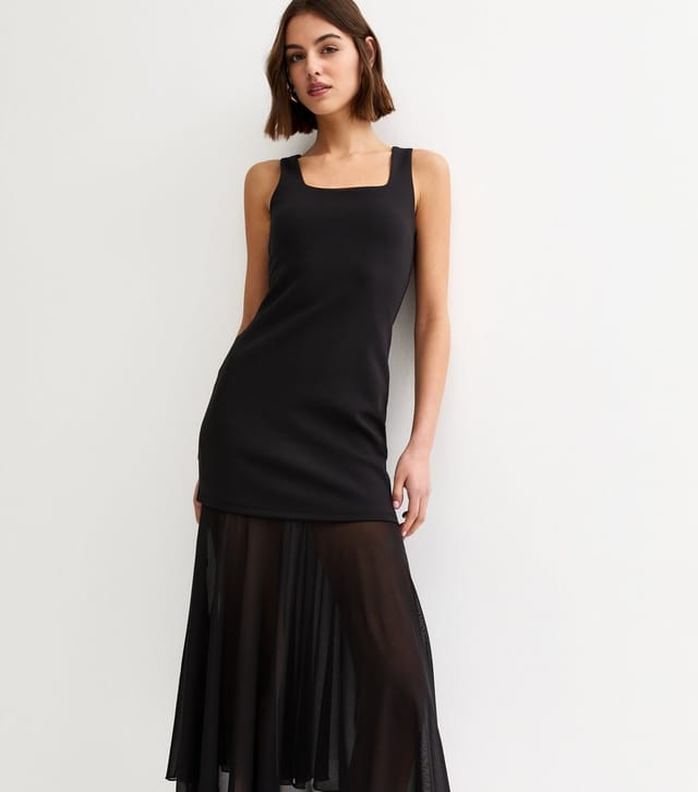 New Look Women's Black 2in1 A-line Semi Sheer Skirt Midi Dress New Look - 2