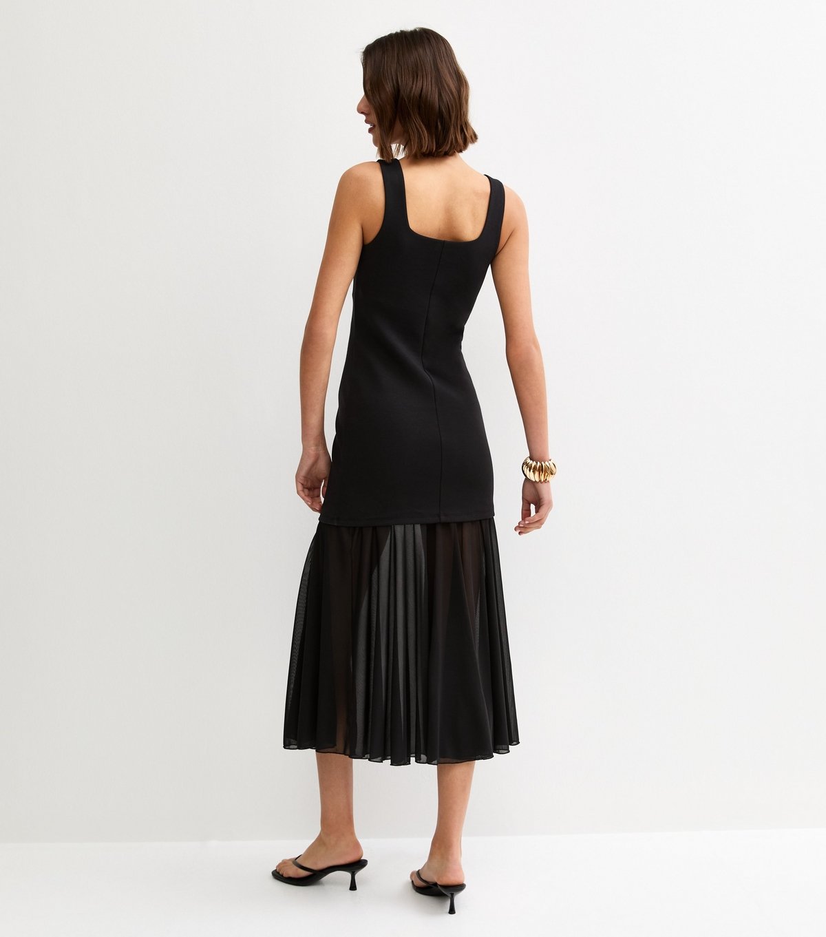 New Look Women's Black 2in1 A-line Semi Sheer Skirt Midi Dress New Look - 4