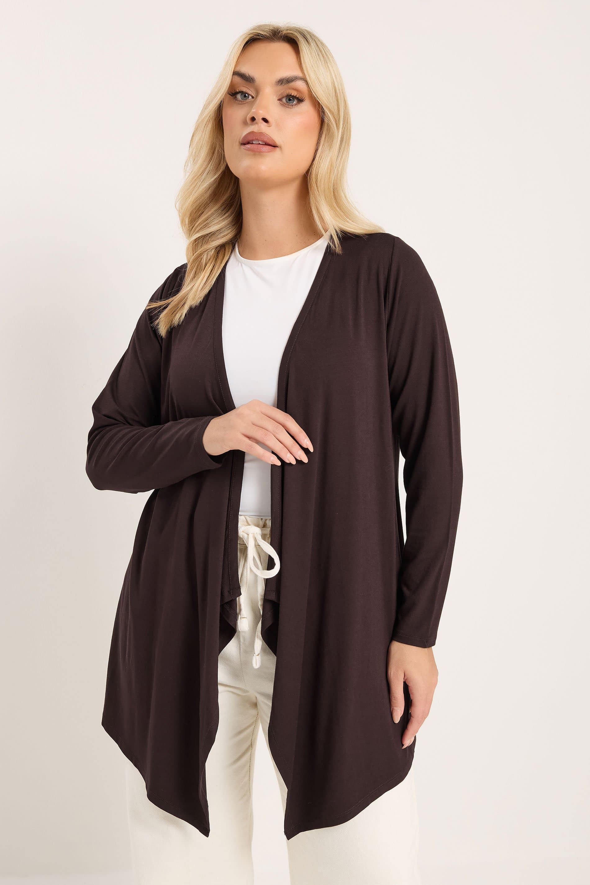 Yours Plus Size Chocolate Brown Waterfall Cardigan