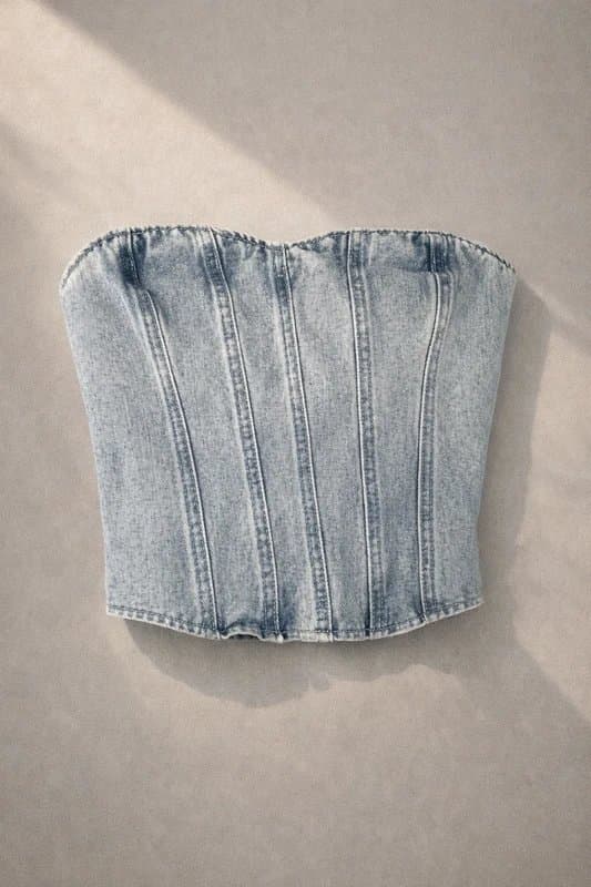 PLT Denim Corset Top Strapless Blue Washed Bustier UK 8 PLT Style