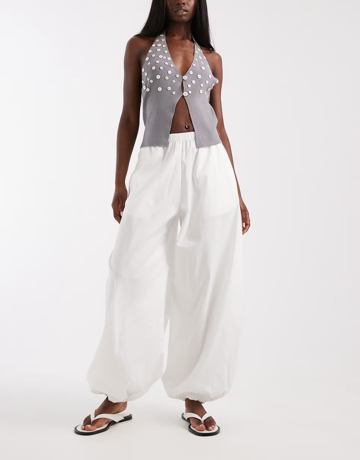 ASOS Vero Moda poplin wide balloon trousers in white - 1