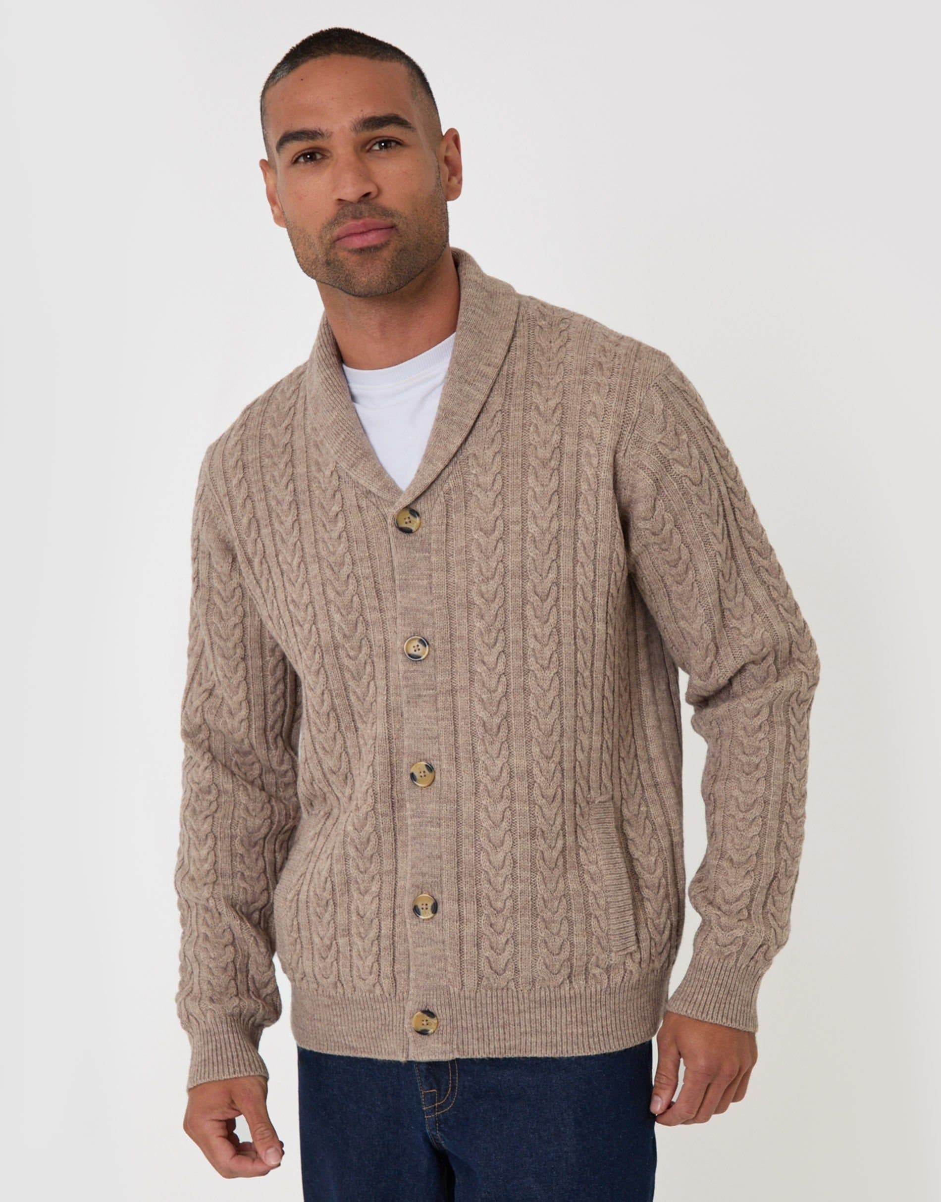Threadbare threadbare Men's Wool Blend Shawl Collar Cardigan in Brown
