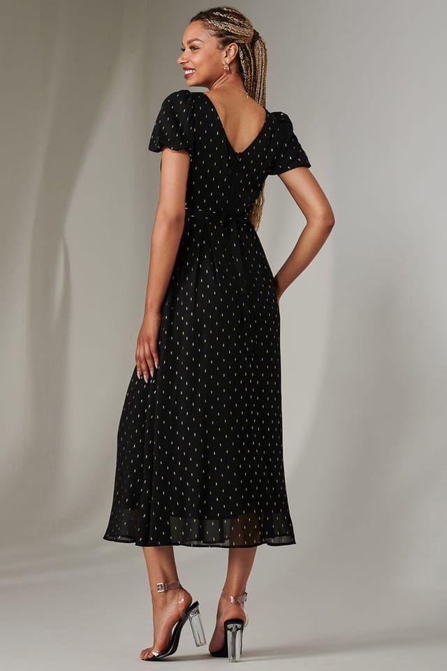 Jolie Moi Jolie Moi Women's Metallic Spot Chiffon Midimix Dress in Black - 2