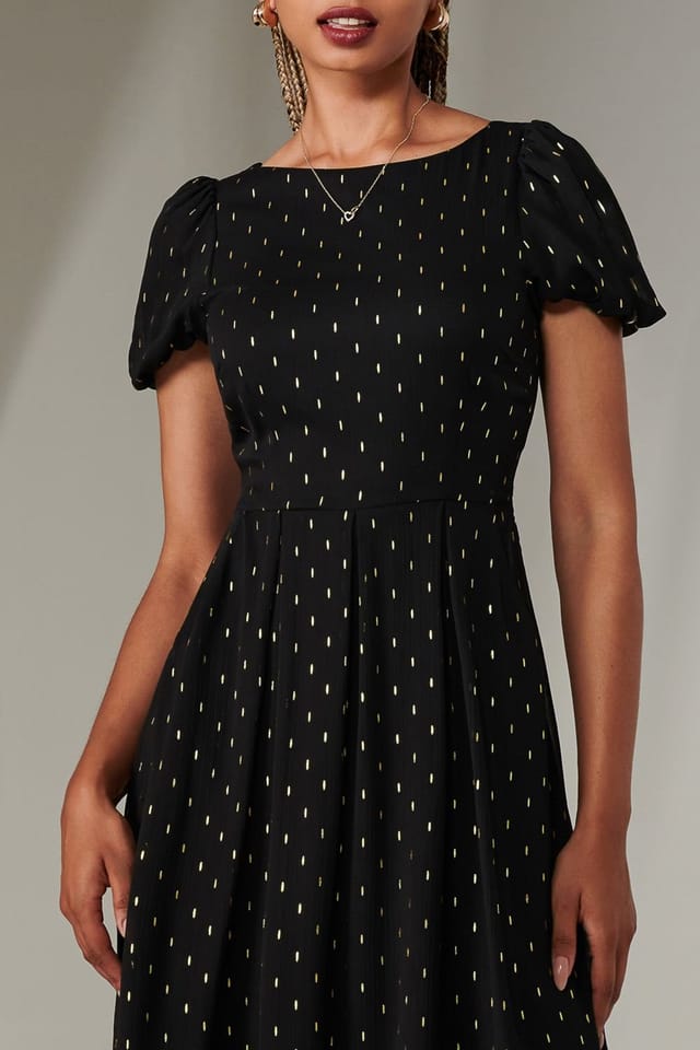 Jolie Moi Jolie Moi Women's Metallic Spot Chiffon Midimix Dress in Black - 3