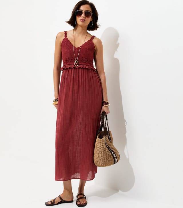 New Look Women's Rust Cotton Crochet Strappy Midi Dress New Look - 2