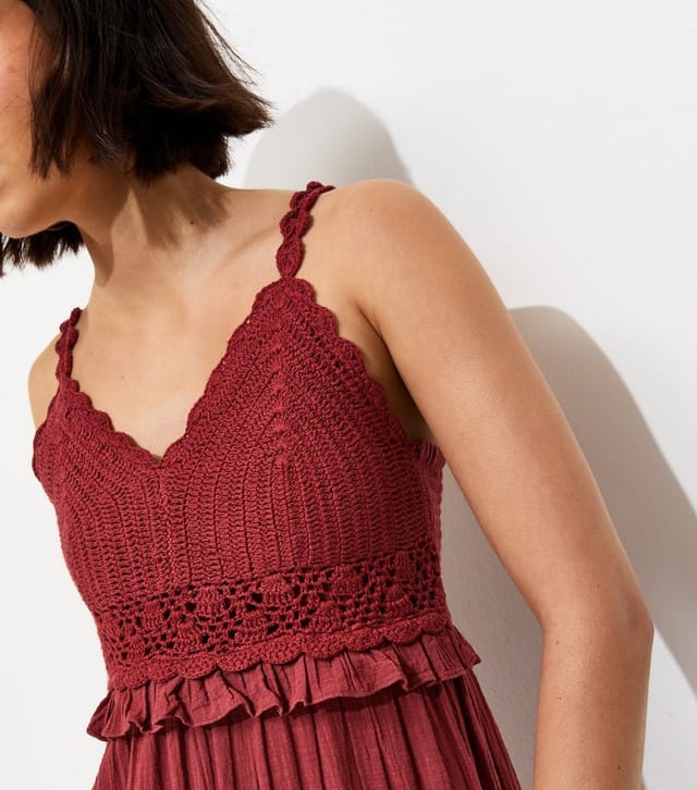 New Look Women's Rust Cotton Crochet Strappy Midi Dress New Look - 3