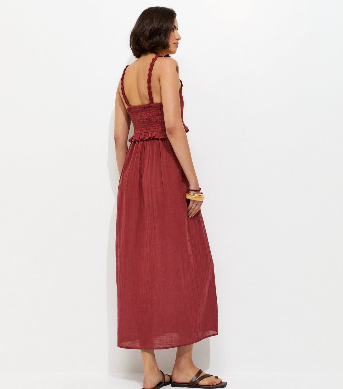 New Look Women's Rust Cotton Crochet Strappy Midi Dress New Look - 4