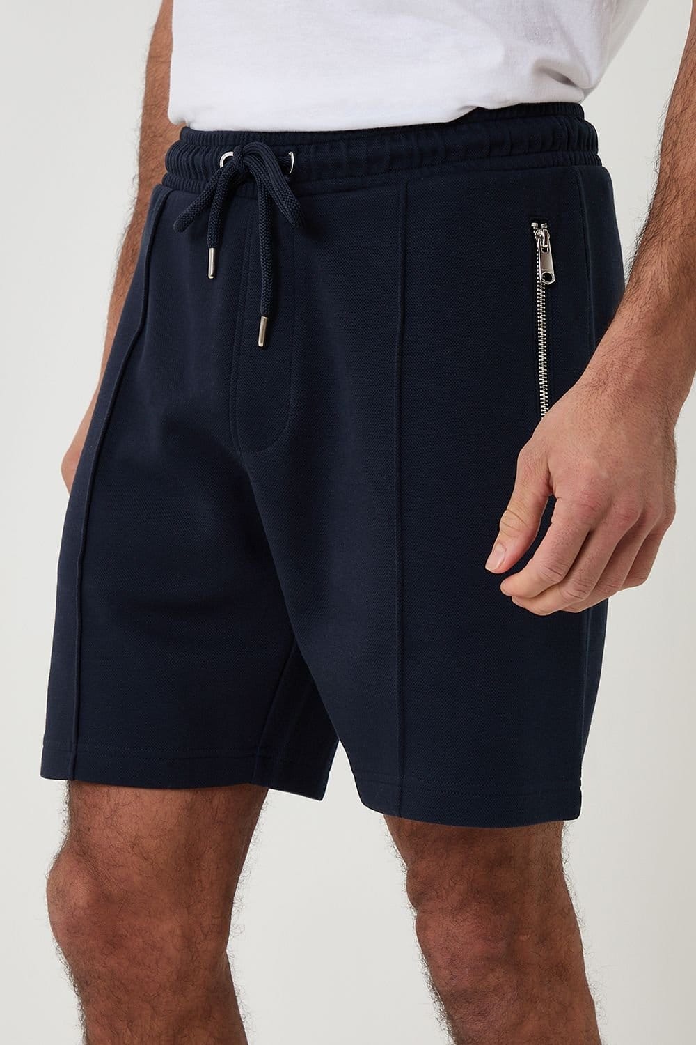 Threadbare Threadbare Men's Pique Pleated Sweat Shorts in Navy - 4