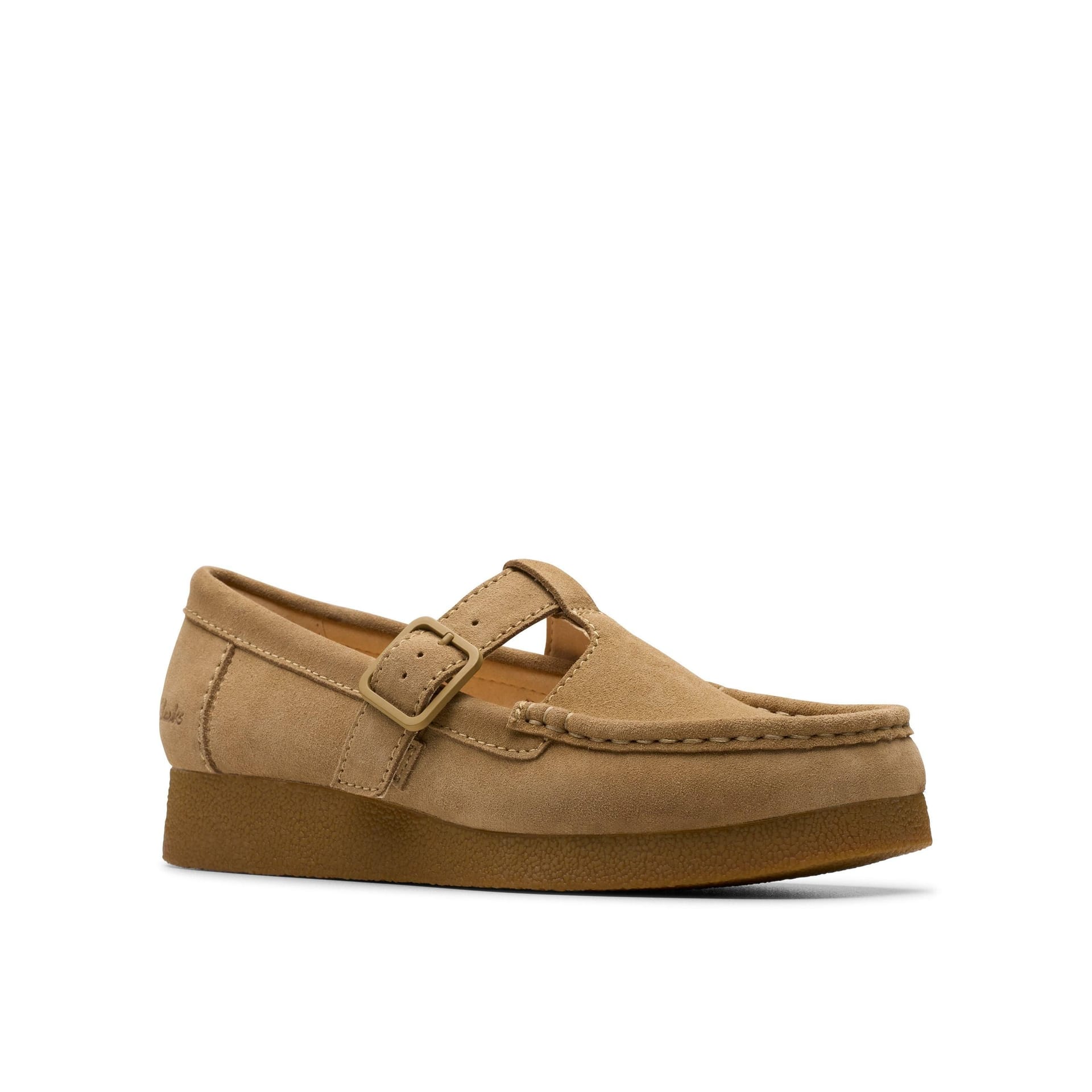 Clarks Clarks Women's Wallabee EVO Bar Dark Sand Suede T Bar Shoes, Wallabee in Beige - 4