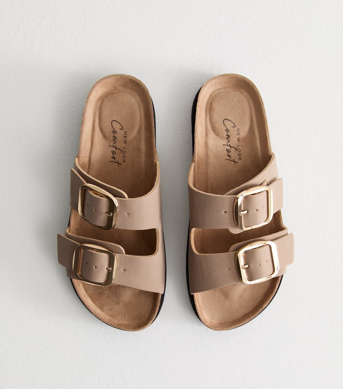 New Look Women's Mink Faux Leather Buckle Strap Sandals Vegan New Look