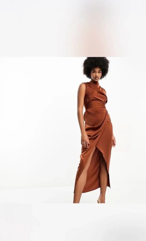 ASOS ASOS Design Tall satin drape dress with wrap skirt