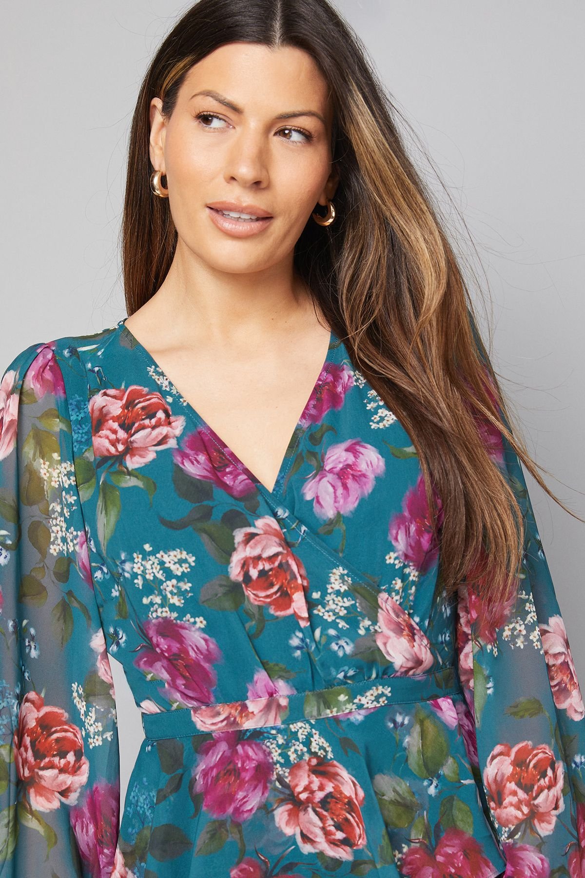 Wallis Wallis Women's Floral Ruffle Peplum Midi Dress in Green - 3