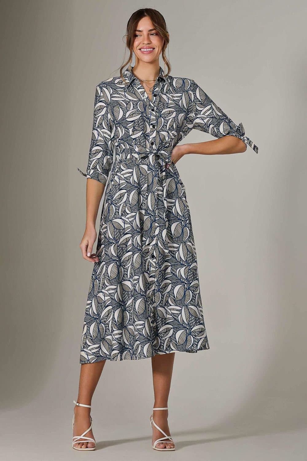 Jolie Moi Jolie Moi Women's Tie Sleeve Shirt Maxi Dress in Mid Navy