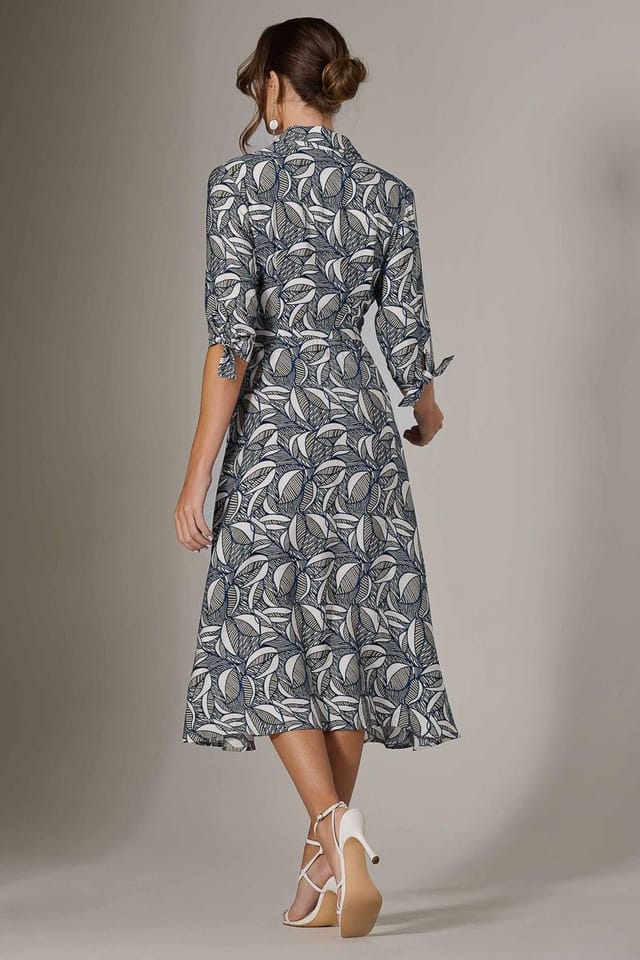 Jolie Moi Jolie Moi Women's Tie Sleeve Shirt Maxi Dress in Mid Navy - 2