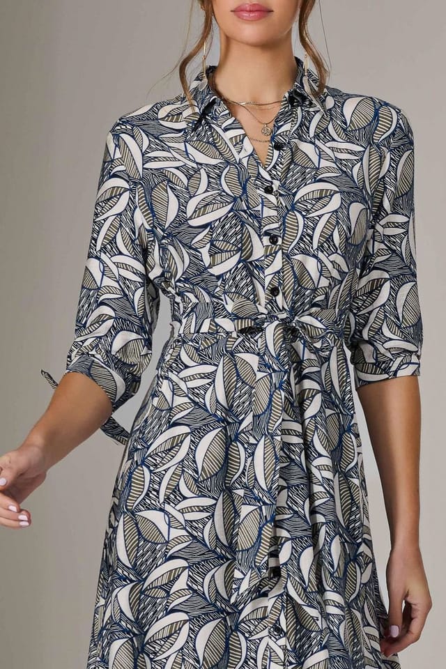 Jolie Moi Jolie Moi Women's Tie Sleeve Shirt Maxi Dress in Mid Navy - 3